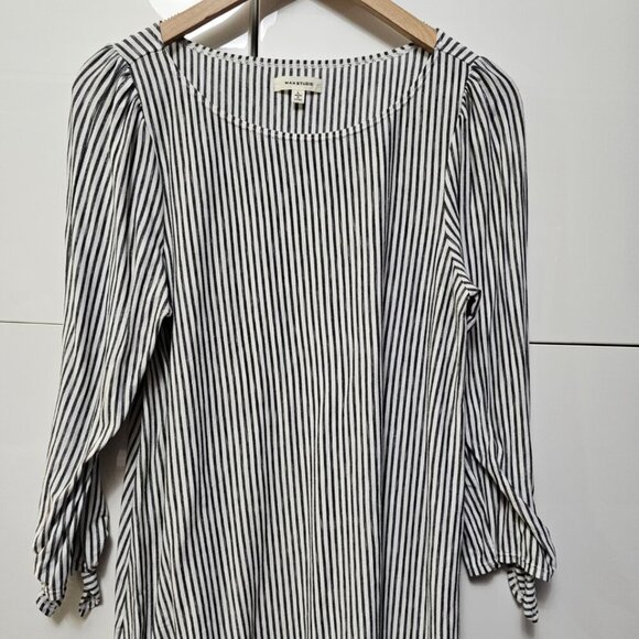 Max Studio Women’s Black White Striped Tie Wrist Pullover - Picture 2 of 8